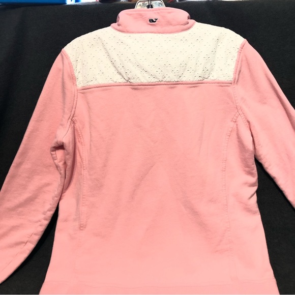 Vineyard Vines Shep Shirt Women’s Pink White Lace Whale 1/4 Zip Pullover Size M - Picture 5 of 11